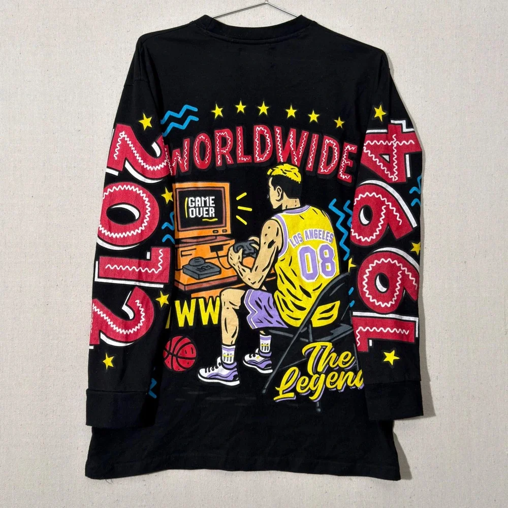 90's Kid BrandMakers Long Sleeve Shirt Mens Medium Black Retro Gaming Basketball